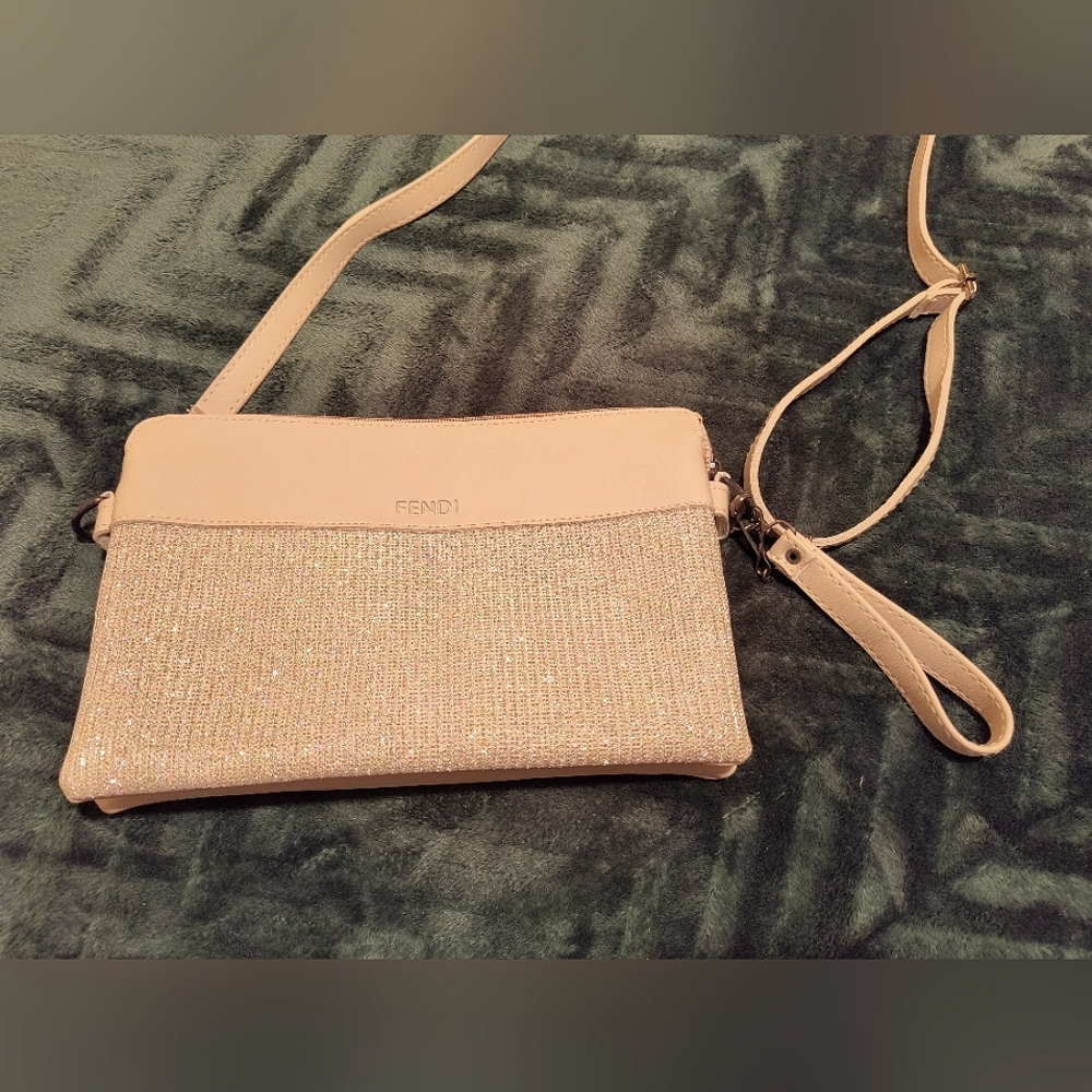 Women crossbody bag. Color Creme and sparkly.